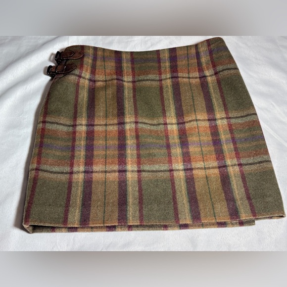 Vintage Ralph Lauren Plaid Wool Wrap Skirt with Leather Buckle Detail EUC - Picture 3 of 6